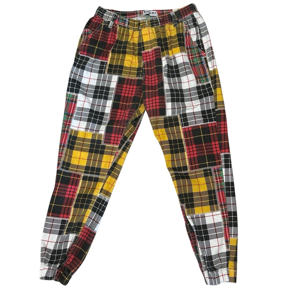 Kreamy Patchwork Plaid Women's Jogger Pants Size 2XL RN159072 Cotton/Poly/Spande